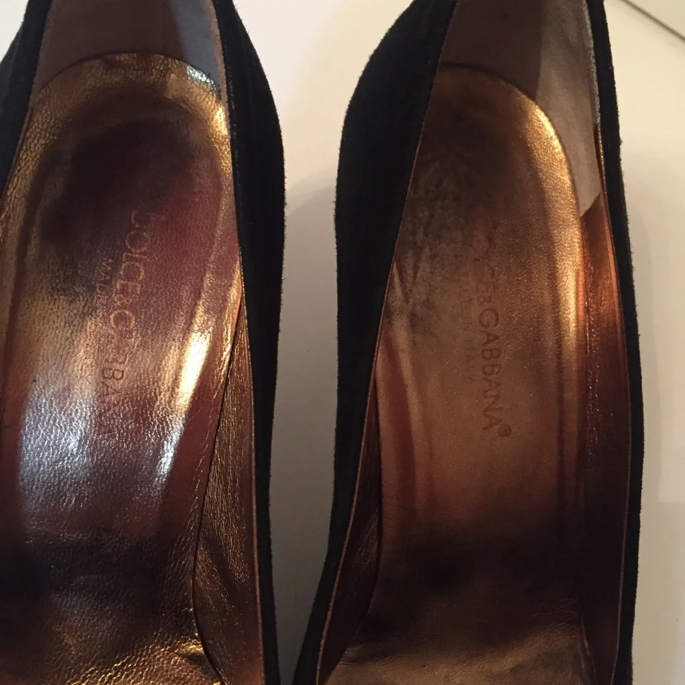 DOLCE & GABBANA SHOES HEELS BLACK SUEDE BOW POINTED TOE ITALY Size 36.5